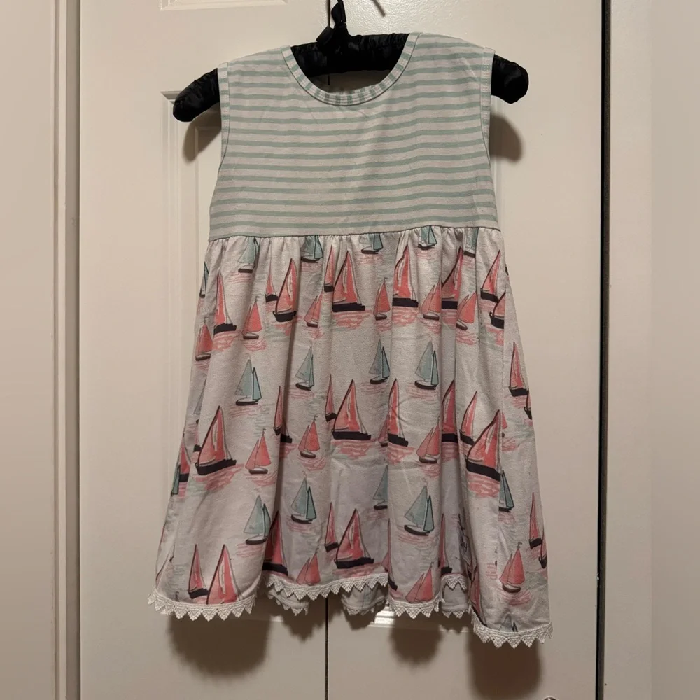 Girls 3XL 7T-8T Blue White Striped Sailboat Tank Top Nautical Sleeveless